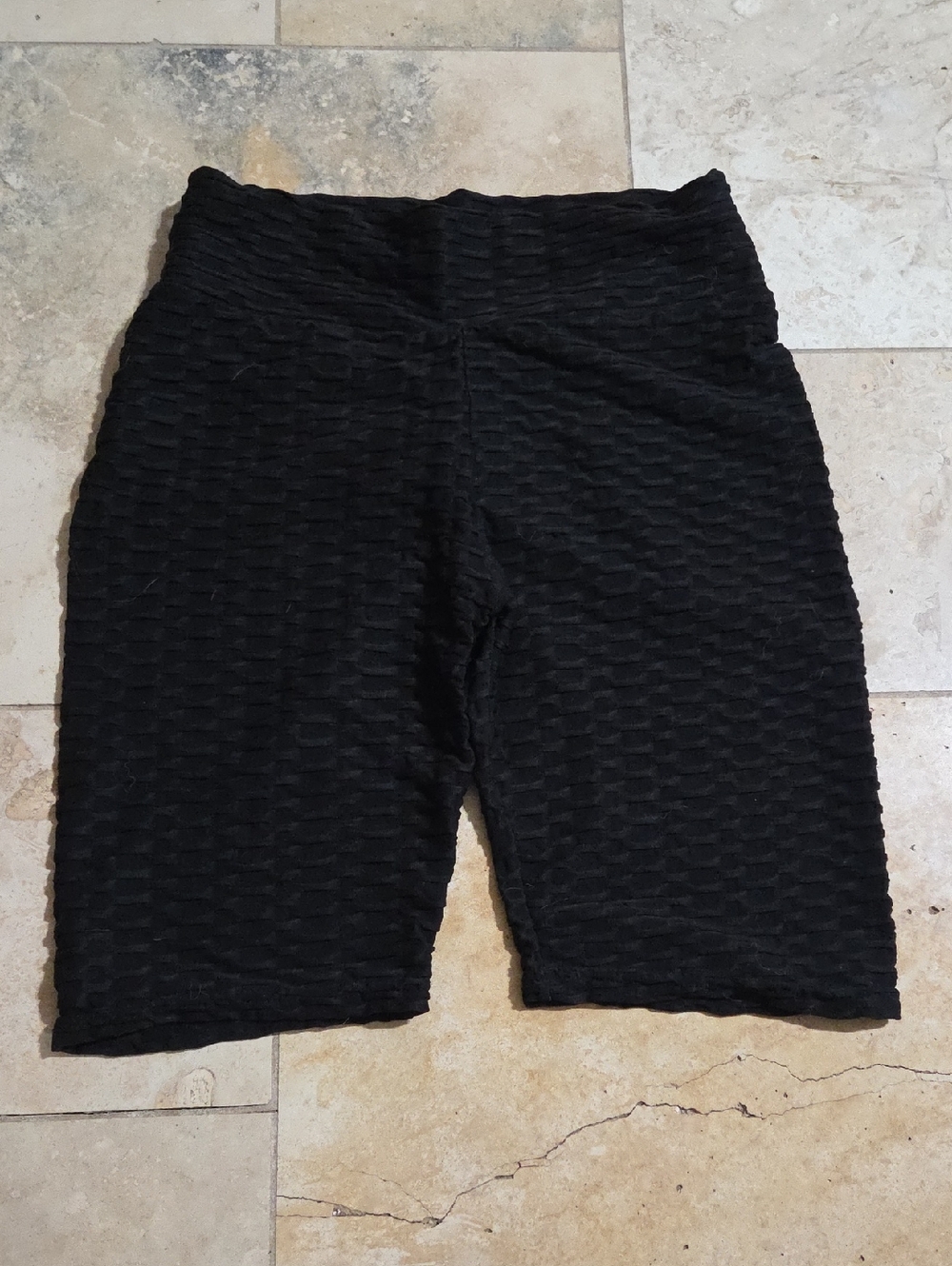 Black Textured High-Waist Women’s Shorts